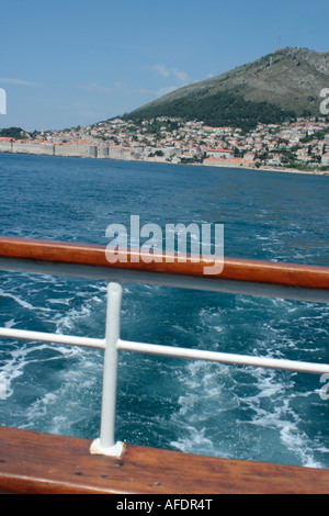 View of Dubrovnic's old city from a boat to the island Stock Photo
