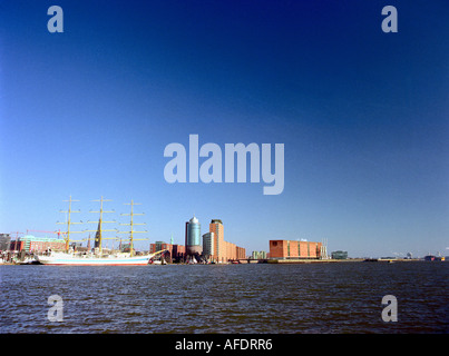 Sailer, Kehrwiederspitze, Hanseatic Trade Center, Harbour City, Hamburg, Germany Stock Photo