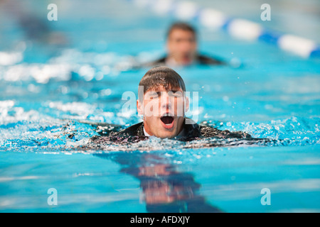 Businessmen swimming in pool Stock Photo