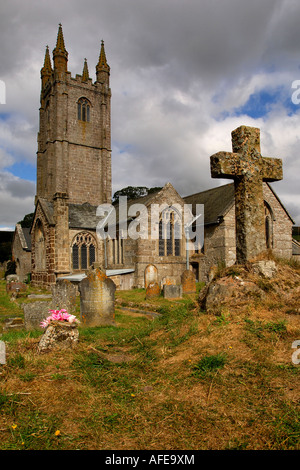 Lovely atmospheric image of The Church of St Pancras at Widecombe in the Moor Dartmoor South devon England Stock Photo