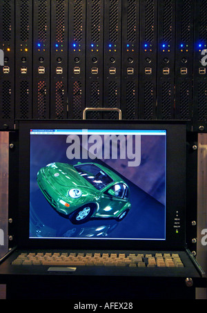 rendering on a flat screen in a rack Stock Photo