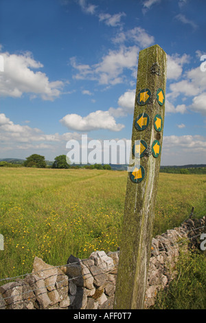 Multiple footpath signpost on a Derbyshire footpath Stock Photo