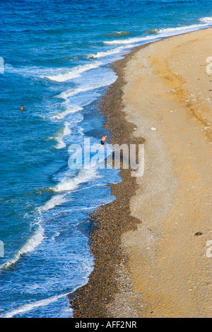 Two men in the sea at the shore aerial Agacli Black Sea coast of Istanbul Turkey Stock Photo