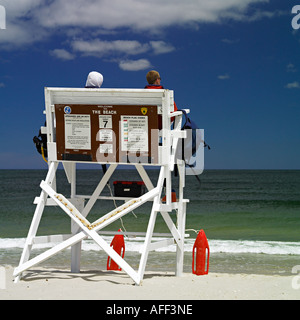The lifeguards on duty are observing the ocean beach in sunshine day Stock Photo