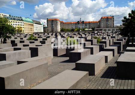 Jewish  Holocaust Memoria  abstract view of the rectangular grey  stones monument Eberstrasse designed by architect Peter Eisenman Berlin Germany Stock Photo