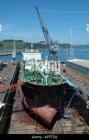England, Cornwall, Falmouth, cargo ship in dry dock Stock Photo