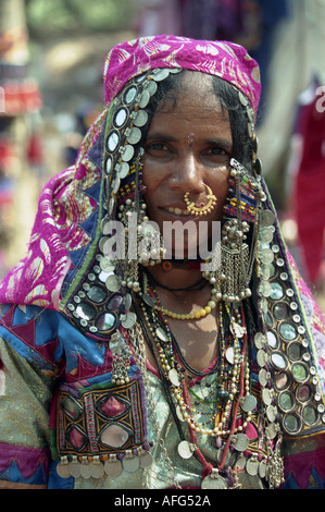 a elderly indian lady in traditional dress at a market in goa Stock Photo