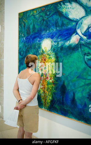 A close up look at a painting in the Musee Marc Chagall in Nice on the Cote d'Azur France, French Riviera Stock Photo