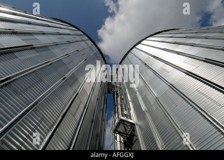 New grain silos, La Celle-Guenand, sud-Touraine, France. Stock Photo