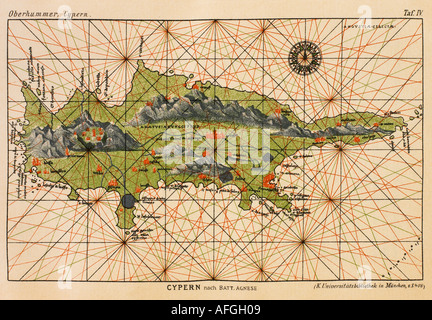 PORTOLAN MAP OF CYPRUS BY BATTISTA AGNESE Stock Photo