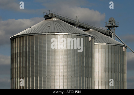 New grain silos, La Celle-Guenand, sud-Touraine, France. Stock Photo