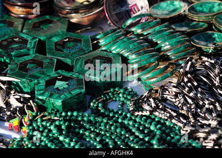 Malachite bracelets and jewellery for sale on stall South Africa Stock Photo