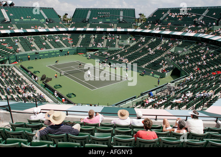 Miami Florida,Key Biscayne,NASDAQ 100 Open,pro tennis tournament,court,near empty stadium,doubles play,FL060331332 Stock Photo