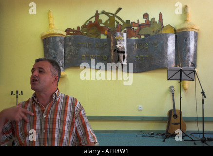 Israel Tel Aviv Messianic Jewish congregation Brit Olam Alliance Eternelle Minister Jacques Elbaz delivering his sermon during a Stock Photo