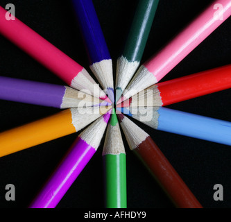 Studio Image Of Coloured Pencils With Tips Pointing In towards Each Other Creating A Pattern Stock Photo
