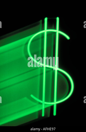 Green neon dollar sign Stock Photo
