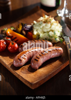 Char grilled sausages Stock Photo