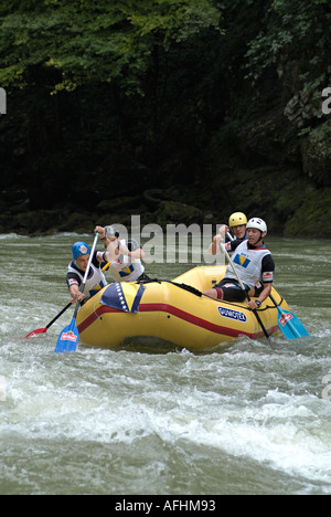 Rafting Team On the River Vrbas, Bosnia Herzegovina. Stock Photo
