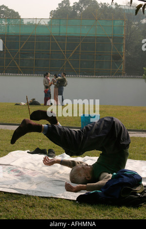 An old man doing exercises Stock Photo