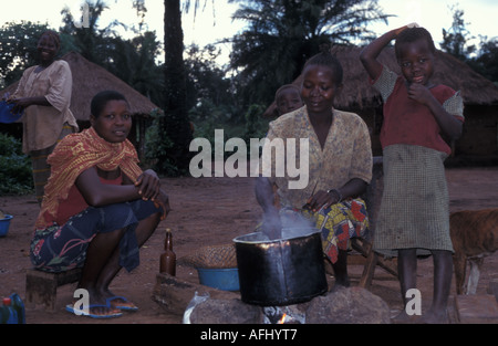 Cooking beans corn Faradje women Democratic Republic of Congo Stock Photo