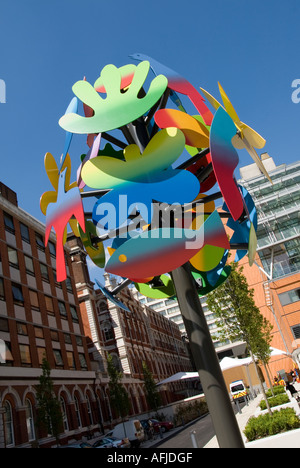 Sculpture modern colourful symbol close up at entrance Evelina Children's paediatric NHS Hospital part of Guy's and St Thomas' NHS Lambeth London UK Stock Photo