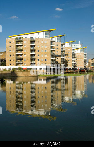 London Docklands Limehouse Basin blocks of waterside apartments redevelopment Stock Photo