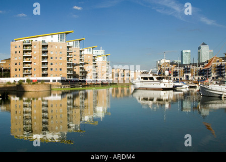 Limehouse basin modern residential apartment blocks and boat moorings Stock Photo