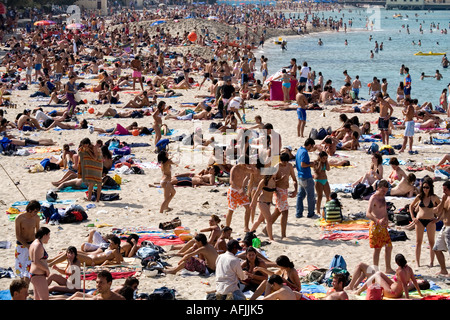 Thousand of people in the beach Mondello Palermo Italy Stock Photo