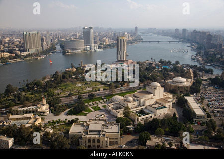 View across the Nile River to the Cairo Tower (right) and Novotel hotel ...