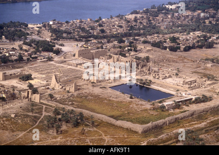 Aerial view of the Temple of Karnak east of the River Nile near Luxor Egypt Stock Photo