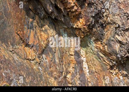 Copper rich veins of rock in disused coppermine, Allihies, County Cork, Ireland Stock Photo
