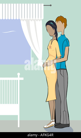 Man embracing pregnant woman Stock Photo - Alamy