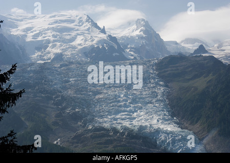 Glacier des Bossons on the north west side of Mont Blanc, above the ski resort town of Chamonix in the French alps Stock Photo