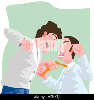 Side profile of two businessmen fighting Stock Photo