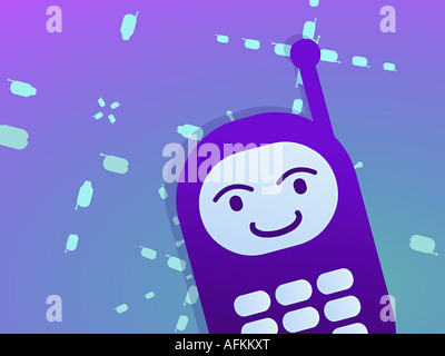 Close up of a mobile phone with a smiley face on it Stock Photo