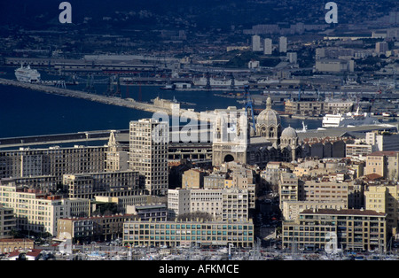 The Marseilles Cathedral and surrounding waterfront districts, Marseille, France. Stock Photo