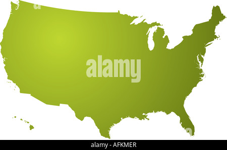 Illustration of a map of the us in different shades of green isolated on a white background Stock Photo