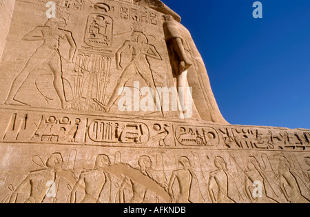 Egypt Abu Simbel - Bas-relief hieroglyphics on the Ramses 2 / ii Temple Stock Photo