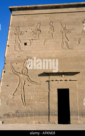First Pylon gateway / door of the Temple of Isis / Temple of Philae at Philae, Egypt. Stock Photo