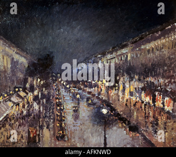 'fine arts, Pissarro, Camille (1830 - 1903), painting, 'Le Boulevard Montmartre, effet de nuit', 1897, oil on canvas, National Stock Photo