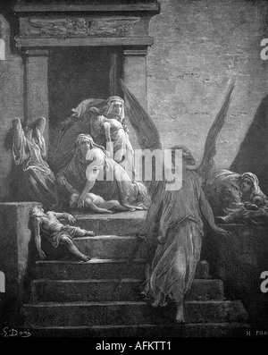 religion, biblical scenes, Plagues of Egypt, 10th plague, death of the firstborn, engraving by Gustave Dore (1832 - 1883), 19th century, bible, book Exodus, historic, historical, dead children, people, Artist's Copyright has not to be cleared Stock Photo