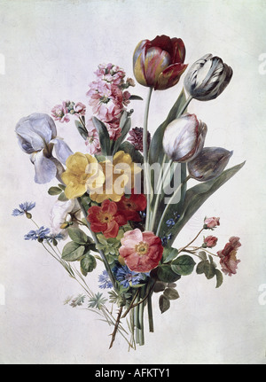 'fine arts, Berjon, Antoine, (1754 - 1843), painting, 'flowers on white background, still life', circa 1810, museum of fine ar Stock Photo