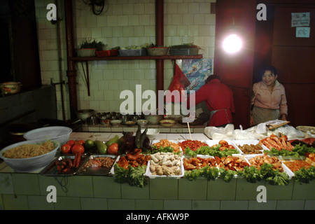 Food on display at a restaurant in Kunming, Yunnan Province, China. Stock Photo