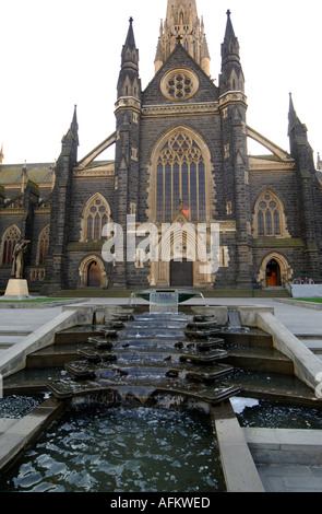 Fountain exterior of St Patricks Cathedral City of Melbourne Australia Stock Photo