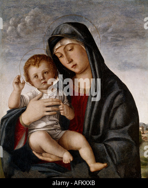 'fine arts, Bellini, Giovanni, (circa 1426 - 1516), painting, 'Madonna with child', municipal museum, Treviso, Italy, Europe, Stock Photo