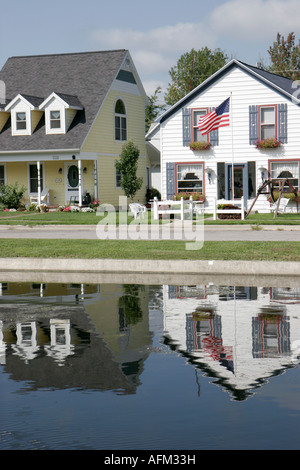 Indiana Kosciusko County,Winona Lake,Village at Winona Lake,Canal Street,houses,water,IN070830007 Stock Photo