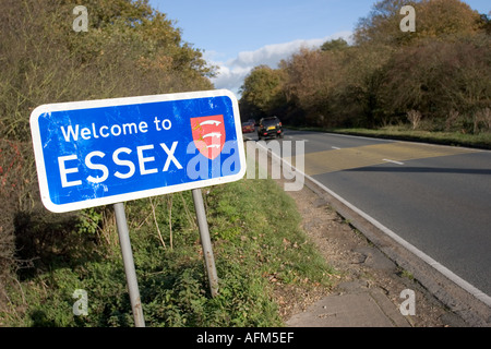 Welcome to Essex sign with moving car passing Stock Photo