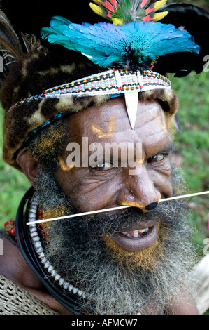 A Huli wigman tribal warrior, Tari, Papua New Guinea Stock Photo