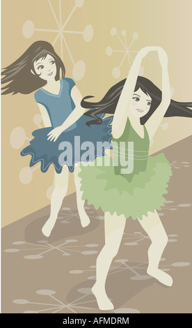 Two ballerinas dancing on stage Stock Photo