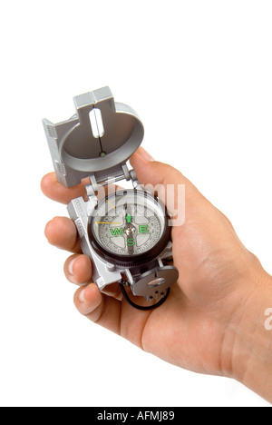 compass in a hand Hand mit Kompass Lunette Stock Photo